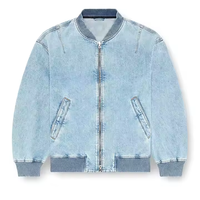 Blouson aviateur en jean bleu clair délavé en usine sur mesure pour hommes doublure matelassée veste rétro carrée courte pour hommes