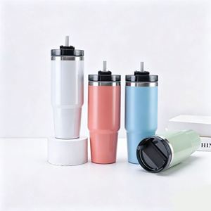 Gobelet isotherme en acier inoxydable de 30 oz, léger et portable, avec poignée et couvercle à paille, idéal pour les voyages en sac à dos - Product Image 2