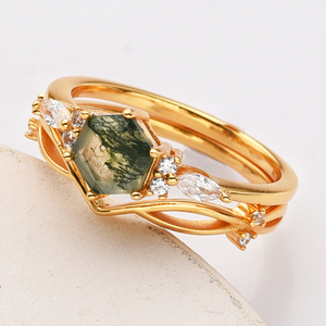 Anillo <span class=keywords><strong>de</strong></span> Compromiso y <span class=keywords><strong>Boda</strong></span> <span class=keywords><strong>de</strong></span> Plata <span class=keywords><strong>de</strong></span> Ley 925 con Ágata Musgosa <span class=keywords><strong>para</strong></span> Mujer, Joyería Fina <span class=keywords><strong>de</strong></span> Lujo - Product Image 2