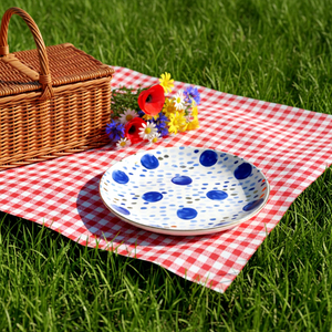 Hengfei Piatto Portagioie in Ceramica Art Déco con Motivo a Pois Blu e Azzurro Tropicale, Portaoggetti Decorativo per Casa e Regalo - Product Image 4