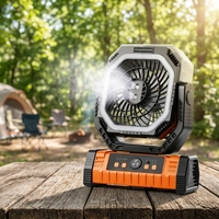 Ventilateur RV portable rechargeable avec batterie 10000mAh, fonction minuterie 4 vitesses personnalisable, moteur sans balais, boîtier en plastique, lumière intégrée, USB