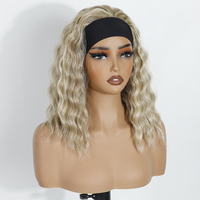 Perruque synthétique à ondulations d'eau blonde ombrée, deux façons d'utiliser : perruque ou queue de cheval, fibre résistante à la chaleur, sans colle, perruque à bandeau en cheveux synthétiques