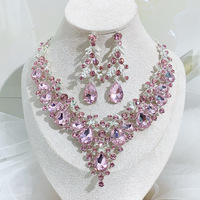 Parure de bijoux de mariée en cristal rose tendance, collier et boucles d'oreilles en strass pour événements, soirées, Quinceañera