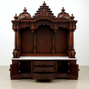 Large Size Teak Wooden Handicraft Temple Premium Wooden Temple Wholesale Supplier Decorative Large Wooden <b>Mandir</b> with Storage UK - Product Image 3