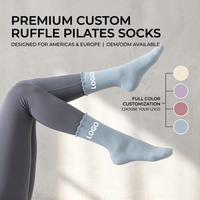 Chaussettes de Pilates à Volants avec Logo Personnalisé, Antidérapantes, pour Yoga, Barre, Danse, Ballet, avec Sangles Croisées, en Coton, pour Femmes, Fitness
