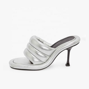 New Trend Women's Puffy Upper Sandals Thin Heels Stiletto Color <b>Block</b> Shoes Summer Slip-on Dress Mules Outdoor Slippers - Product Image 1