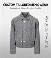 Veste en jean gris délavé vintage personnalisée pour homme avec fermoirs métalliques uniques et logo brodé - Manteau de travail streetwear OEM