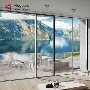 Porte coulissante professionnelle à <span class=keywords><strong>double</strong></span> panneau de verre avec cadre mince en aluminium avec boîtier de porte pour entrée de villa pour intérieur de jardin - Product Image 1