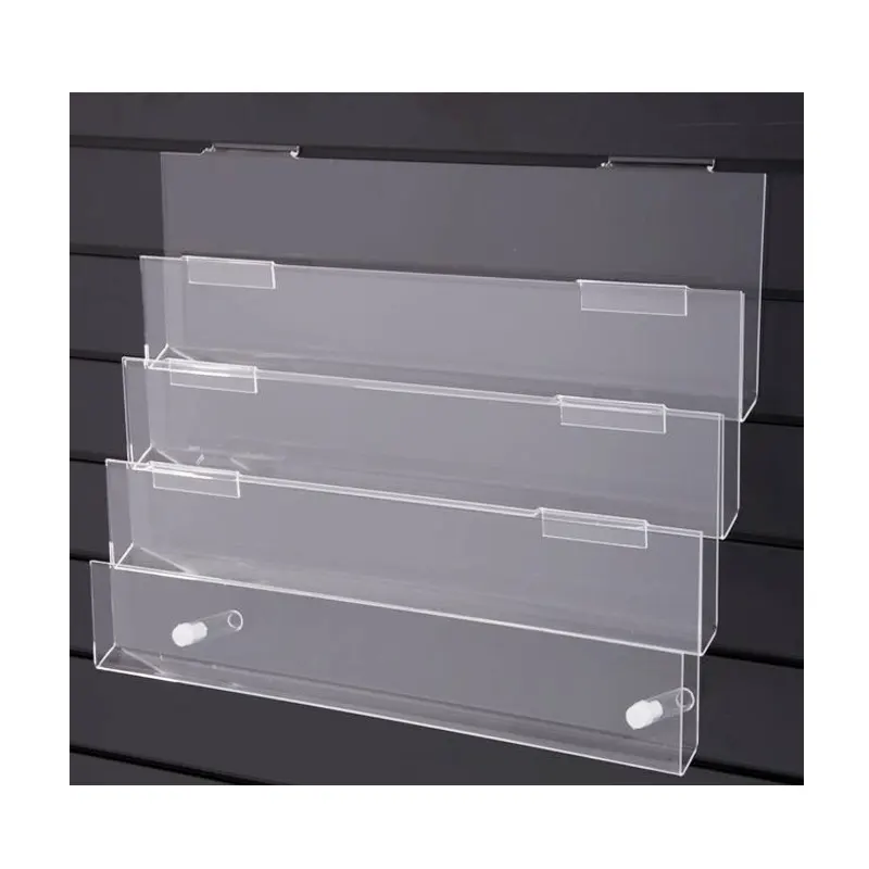 Clear Acryl Slat Muur Vier Tier Perspex Wenskaart Lade