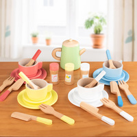 Service à thé en bois CPC CE sûr pour jeu de rôle de cuisine, jeu de goûter pour filles de quatre à six ans, enfants de maternelle