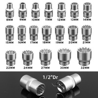 Juego de 19 Llaves de Tubo de 12 Puntas, 1/2" Dr, 8-32 mm, Acero CR-V, Herramientas de Reparación Automotriz, Directo de Fábrica, Alta Calidad