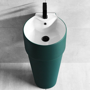 Ceramic Pedestal <b>Basin</b> <b>Round</b> One-Piece Floor Standing Washbasin For Small Apartments And Balconies - Product Image 4