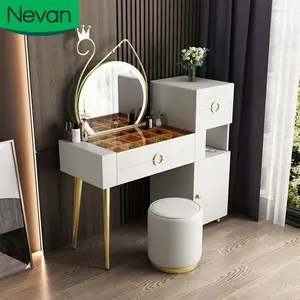 hot sale light luxury nordic metal base long white wooden set bedroom furniture dresser with mirror and storage