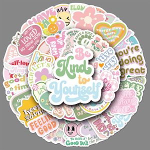 50 cái ấm màu hồng PVC truyền cảm hứng Sticker được loại động lực báo giá trong phim hoạt hình phong cách lòng tốt và sự ấm áp khuyến khích - Product Image 1