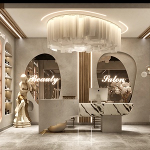 Sistema de Exhibición de Productos para el Cuidado de la Piel con Estantes Arqueados de Lujo e Iluminación, Vitrina de Pared para Salón de Belleza y Uñas - Product Image 1
