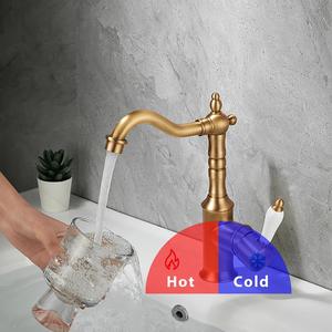 Смеситель для раковины OEM под старину, бронзовый, золотой, для ванной комнаты, настольный, черный, для кухни, для раковины, с функцией горячей и холодной воды, хромированный, латунный - Product Image 4