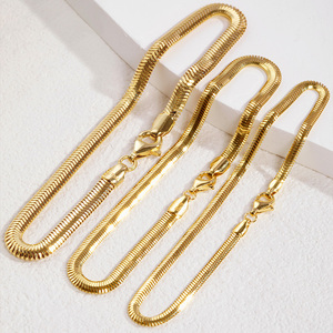 Gioielli in Oro Italiano AU750 18k, <span class=keywords><strong>Bracciale</strong></span> a Catena Piatta Stile Osso di <span class=keywords><strong>Serpente</strong></span>, <span class=keywords><strong>Bracciale</strong></span> in Oro per Donne - Product Image 1