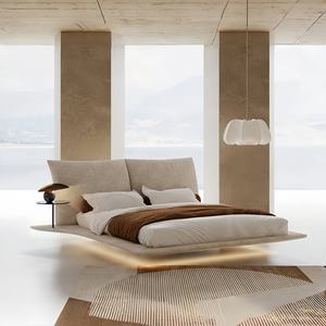 Rising 2024 nouveau <span class=keywords><strong>lit</strong></span> suspendu en cuir véritable italien minimaliste moderne lumière luxe pétale maître <span class=keywords><strong>lit</strong></span> double rembourré - Product Image 6