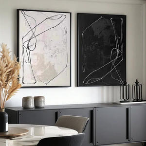 Pinturas al Óleo Modernas Pintadas a Mano, Naturaleza Muerta en Blanco y Negro, Líneas Minimalistas, Díptico Decorativo para Pared, Lienzo para Sala de Estar - Product Image 4