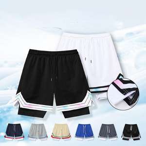 Pantalon de basket-ball d'été décontracté pour hommes Short de sport double couche à séchage rapide respirant tissé vêtements d'extérieur solide taille moyenne adultes - Product Image 4