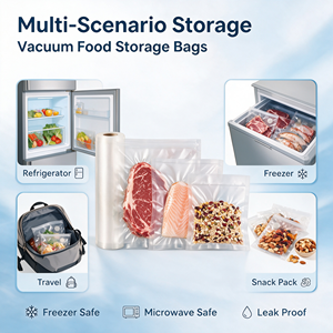 Clear Vacuum Sealing <b>Bags</b>: Clear, heat-sealable food storage <b>bags</b> suitable for kitchen and food packaging; can be custom printed - Product Image 2