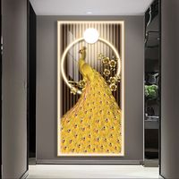 Décoration de maison LED image de luxe verre trempé tentures murales impression Animal cristal porcelaine paon diamants peinture Art mural