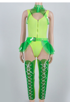 Tenue sexy de boîte de nuit pour femmes, vêtements de pole dance, combinaison fluorescente verte, performance gogo, costumes de scène une pièce