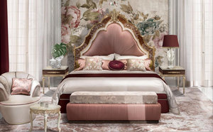 European Style Villa Bedroom Palace Pleated High Back Shell <strong>Inlaid</strong> King Size Luxurious Solid <strong>Wood</strong> Carved Double Bed - Product Image 4