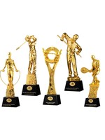 Trophées sportifs de golf et de badminton ; Trophées sportifs personnalisés en résine de cristal artificiel plaqué or pour les compétitions