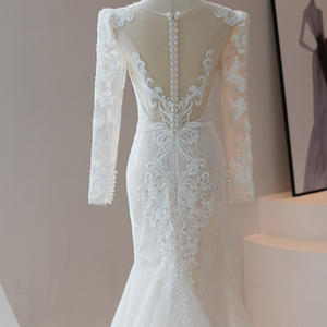 Vestido de novia de <span class=keywords><strong>manga</strong></span> larga de encaje con lentejuelas de sirena para novia Vestidos de novia de encaje Rl344 - Product Image 5