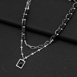 New Simple Niche Design <b>Titanium</b> Steel Double Layered Geometric Pendant Necklace Fashion Unisex's Necklaces Wholesale Jewelry - Product Image 4