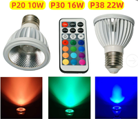 Projecteur LED RGB à télécommande IR P20 E27 10W 16W 22W 110/220V avec mémoire de panne de courant et synchronisation multi-lampes