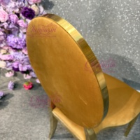 Chaise de salle à manger ovale en velours jaune, en acier inoxydable doré, durable, moderne et luxueuse, pour mariage, événement, banquet, hôtel, hôpital (vente en gros)