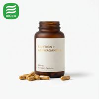 Capsules de safran et d'ashwagandha en marque privée OEM, 88,5 mg, complément alimentaire végétalien à base de plantes, soutien pour l'humeur, le stress et l'énergie, extrait de safran en capsule