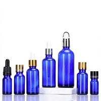 Flacon compte-gouttes en verre bleu pour huiles essentielles, estampage à chaud, 5 ml, 10 ml, 15 ml, 20 ml, 30 ml, 50 ml, 100 ml