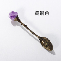 Cristaux en gros, pierres de guérison, améthyste naturelle brute, cristal en forme de dent, mini-cuillère à dessert en or rose, cadeaux