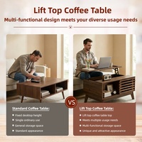 Table basse relevable moderne avec rangement, table de canapé de style mid-century avec porte coulissante à lattes et compartiment caché pour salon