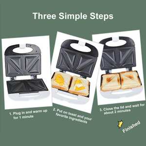 Machine à sandwichs et paninis 2 tranches en acier inoxydable 110V/220V, pour <span class=keywords><strong>fromage</strong></span> grillé, <span class=keywords><strong>thon</strong></span> fondu, omelettes, avec surface de cuisson antiadhésive - Product Image 3