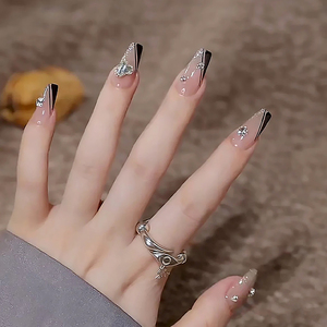 24 faux ongles carrés français longs <span class=keywords><strong>en</strong></span> forme d'<span class=keywords><strong>amande</strong></span>, <span class=keywords><strong>en</strong></span> ABS, avec colle, pour Noël, couverture complète, fournitures pour ongles - Product Image 2