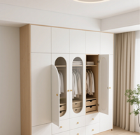 Armoire en bois sur mesure avec coiffeuse, système de rangement intégré blanc, éclairage LED, meuble de rangement de chambre à coucher BALOM