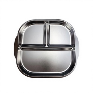 <span class=keywords><strong>Assiette</strong></span> carrée <span class=keywords><strong>pour</strong></span> enfants en acier inoxydable poli, trois compartiments, motif de dessin animé, écologique, moderne - Product Image 5