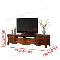 Meuble TV bas vintage en cerisier avec tiroirs, console en bois massif sculpté style farmhouse, meuble TV classique américain pour salon