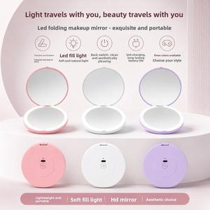 กระจกพกพาแบบพับได้พร้อมไฟ LED กระจกแต่งหน้าแบบมีไฟ LED ขยาย 2 เท่า กระจกพกพาแบบมีไฟส่องสว่าง - Product Image 5