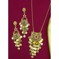 El conjunto de colgantes de Joyería Árabe chapados en oro incluye pendientes, collar, cadena para mujer, colgantes de moda de Dubái indio elegante