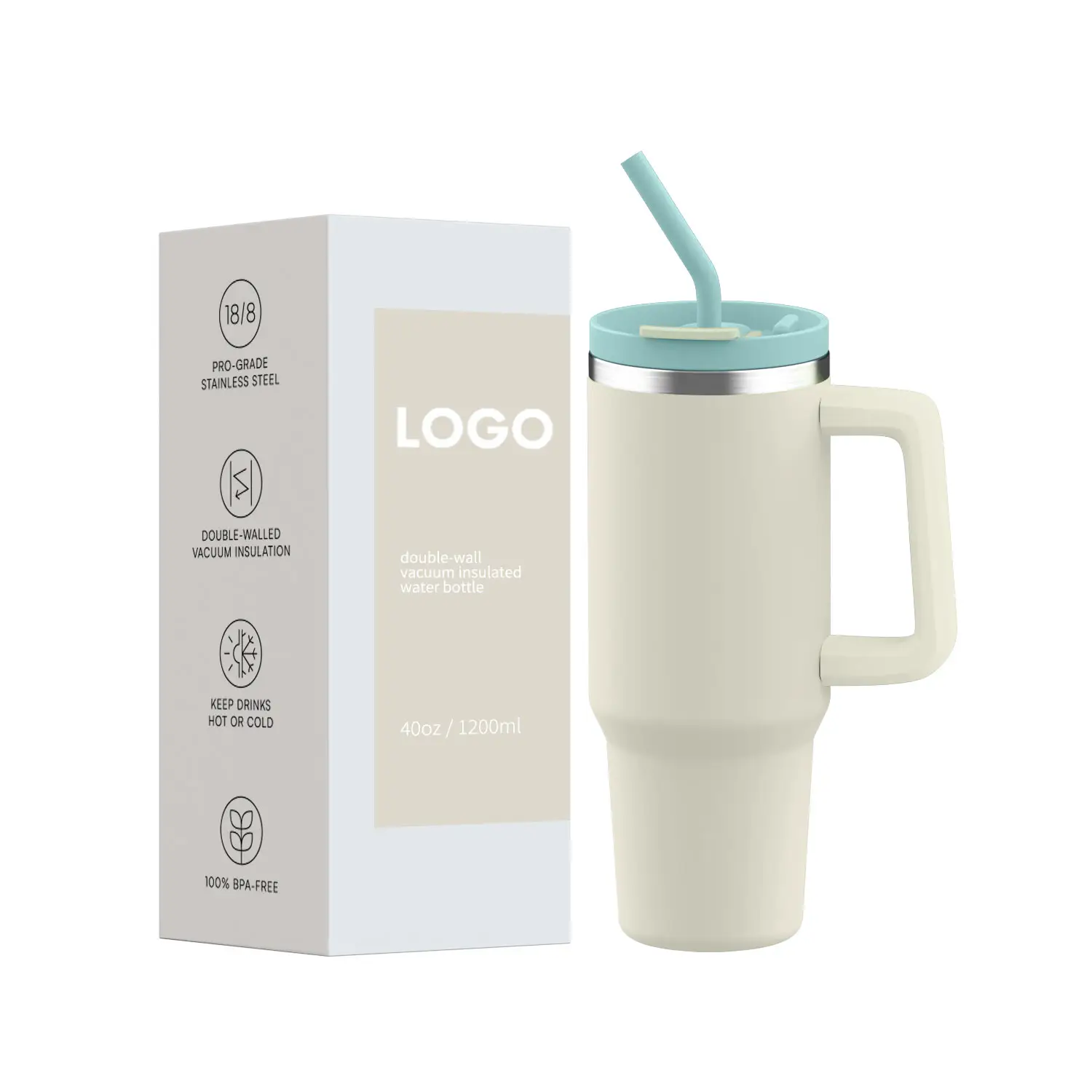 Leakproof Design Double Wall Vacuum Insulated Stainless Steel Tumbler 40 oz with Comfort Lid and Silicone Straw