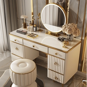 Mueble de Dormitorio Moderno y Lujoso con Espejo y Almacenamiento de Acero Inoxidable, Mueble de Dormitorio de Alta Calidad para Hotel o Villa - Product Image 5