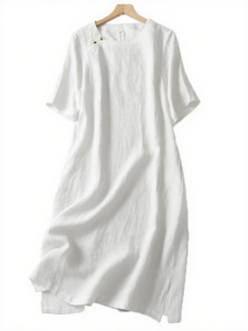 Femmes été coupe ample col rond lin coton <span class=keywords><strong>robe</strong></span> décontracté <span class=keywords><strong>grande</strong></span> <span class=keywords><strong>taille</strong></span> couleur unie <span class=keywords><strong>moderne</strong></span> Style chinois <span class=keywords><strong>robe</strong></span> - Product Image 3