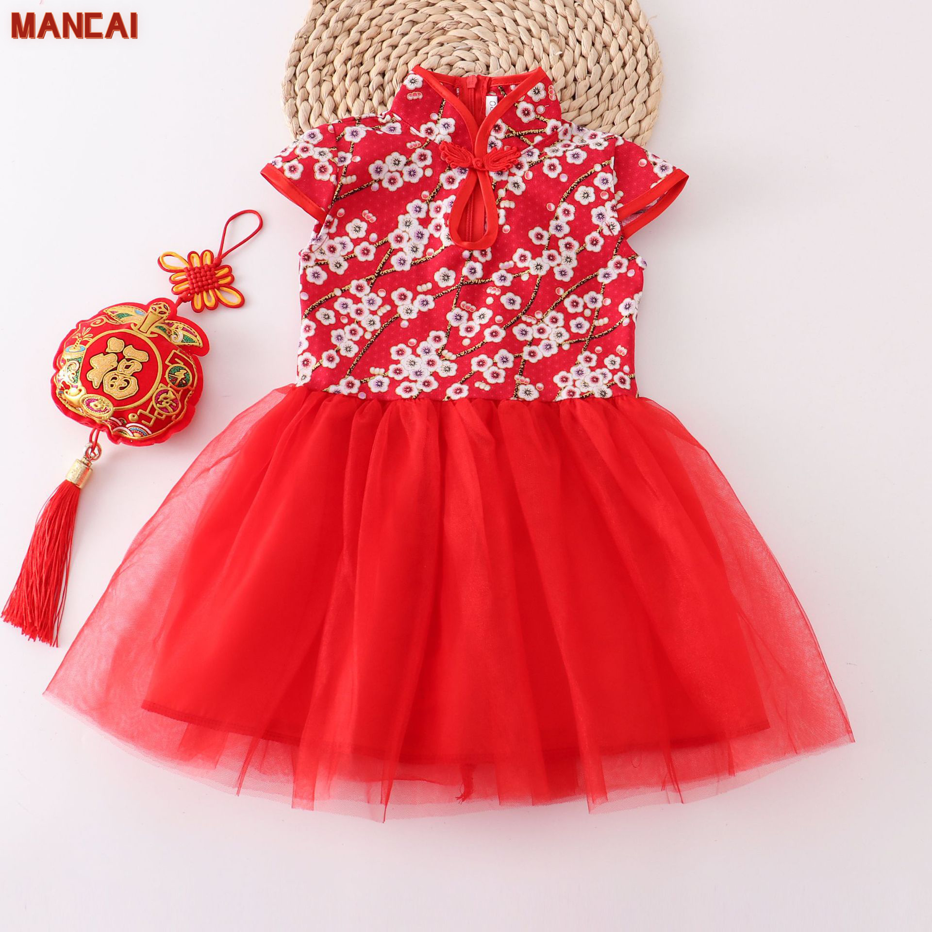 redgirl dress Elegant 3D Flowers Red Girl Long Sleeve Princess Gown J274 Champagne / child-14 teen — this Fiona Dress is the one she will love to dance around in even long after the event is over Ball Gown Dress Red Girl