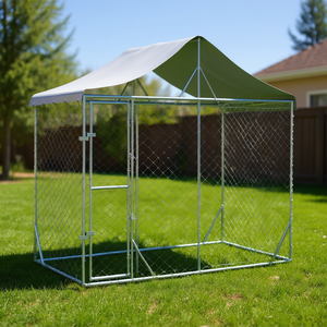 Outdoor Dog Kennel 9.8x4.9x8.2ft Galvanized Steel Silver With Roof <b>Large</b> Breed Pet House - Product Image 2
