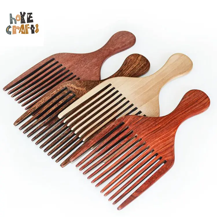 Mannen Make-Up Tool Styling Kam Afro Haar Pick Houten Grove Kam